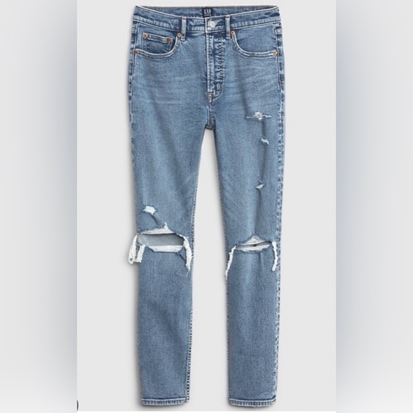 High Rise Destructed Cigarette Jeans with Secret Smoothing Pockets - Picture 2 of 6